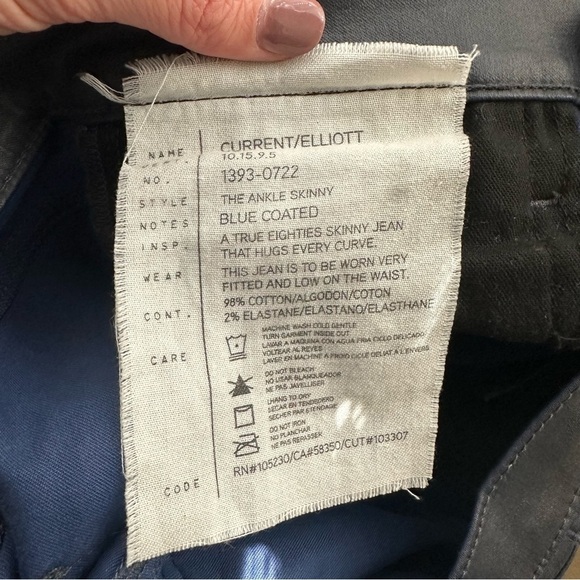 Current Elliot The Ankle Skinny Blue Coated Jeans Women's 25 Navy Wax Fitted - Picture 8 of 8